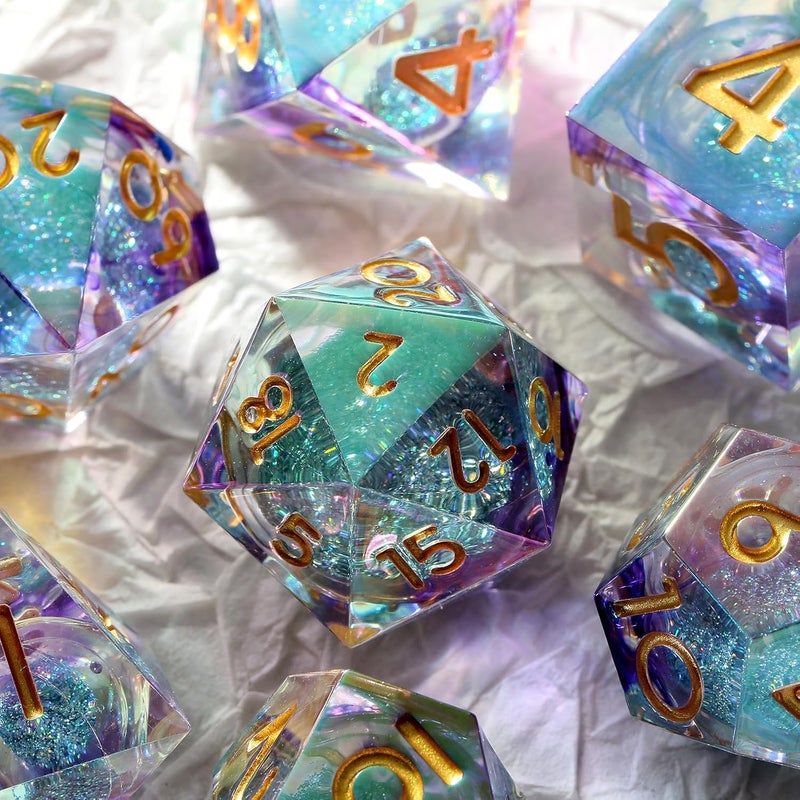 DNDND Iridescent Plating Glitter Liquid Core Sharp Dice, Handmade DND Resin Sharp Edge D&D Die with Gorgeous Gift Case for Dungeons and Dragon Tabletop Games (Iridescent Plating Liquid Core) - Image 4
